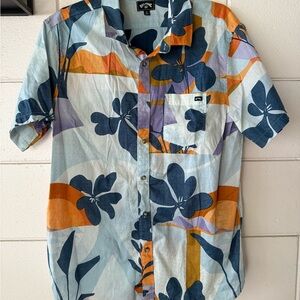 Billabong Blue and Orange Floral Button Down Shirt